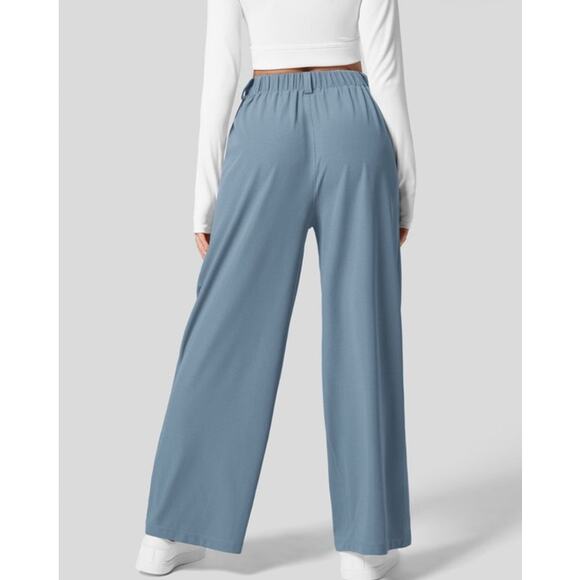High Waisted Side Pocket Wide Leg Waffle Work Pants Color: Mountain Spring - Picture 2 of 4